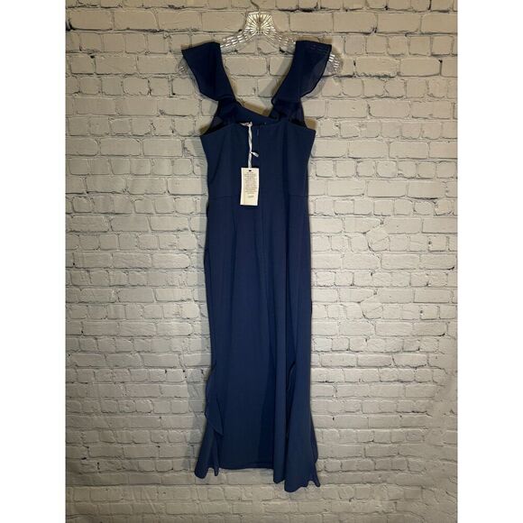 Women's Cowl Neck Sleeveless Ruffled Dress High Slit Cocktail Party Maxi Dress​ - Picture 3 of 15